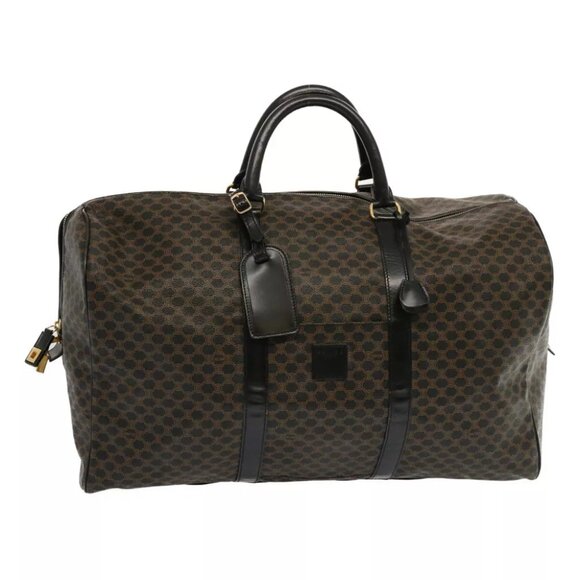 CELINE Macadam Canvas Boston Bag PVC Black Auth